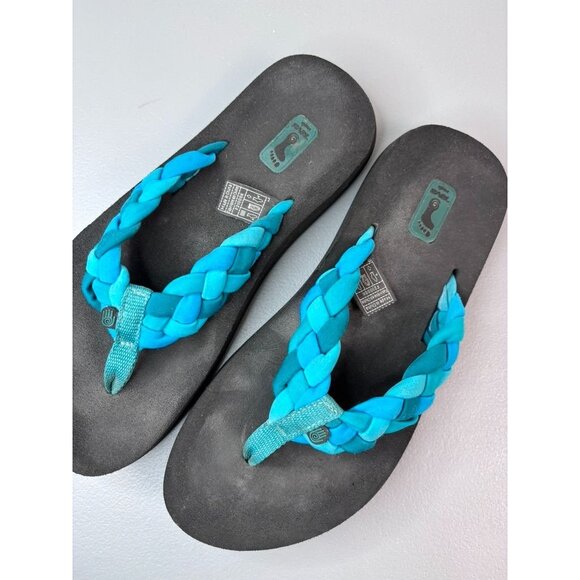 Teva women's 7 black blue braided strap‎ thong flip flop sandals - Picture 3 of 5